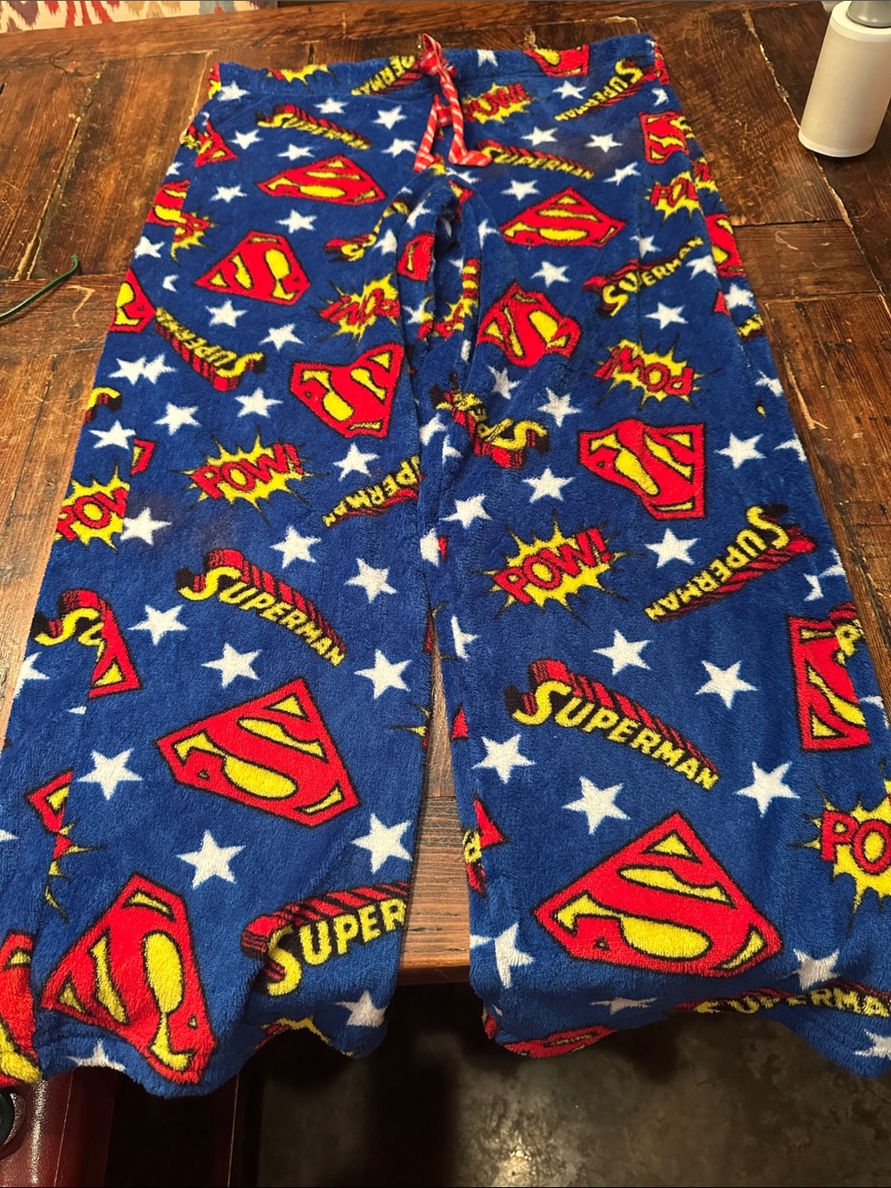 Comics Superman Blue Fleece Pajama Bottoms with Red & Yellow Accents-Size Medium